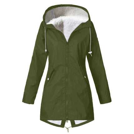 Women's Waterproof Faux Fur Lined Hooded Jacket Winter Zipper Thickened Warm Long Hiking Jacket