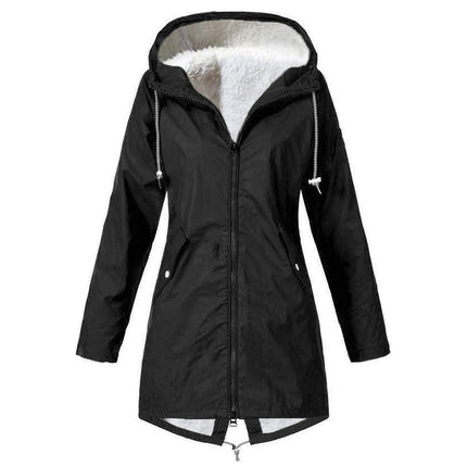 Women's Waterproof Faux Fur Lined Hooded Jacket Winter Zipper Thickened Warm Long Hiking Jacket