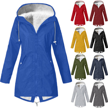 Women's Waterproof Faux Fur Lined Hooded Jacket Winter Zipper Thickened Warm Long Hiking Jacket