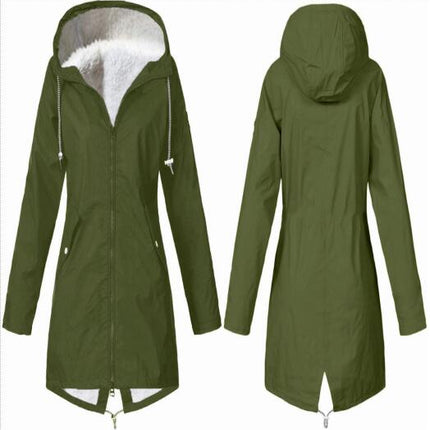 Women's Waterproof Faux Fur Lined Hooded Jacket Winter Zipper Thickened Warm Long Hiking Jacket