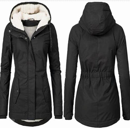 Women's Faux Fur Warm Hooded Coat Long Sleeve Wool Lined Winter Parka Coat Jacket