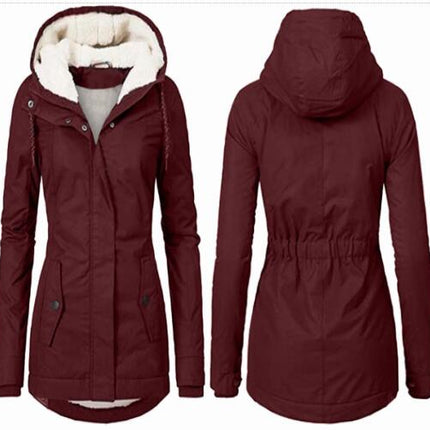 Women's Faux Fur Warm Hooded Coat Long Sleeve Wool Lined Winter Parka Coat Jacket