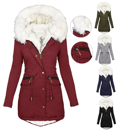 Women's Long Faux Fur Hooded Jacket Long Sleeve Fleece Lined Winter Jacket Fashion Parka Coat