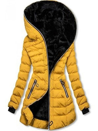 Women's Full Zipper Thickened Long Jacket Lined Faux Fur Hooded Warm Quilted Jacket