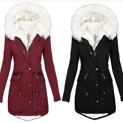 Women's Long Faux Fur Hooded Jacket Long Sleeve Fleece Lined Winter Jacket Fashion Parka Coat