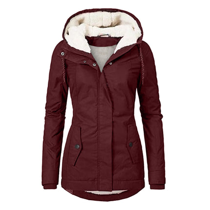 Women's Warm Faux Fur Hooded Jacket Long Sleeve Fleece Lined Winter Parka Coat Jacket