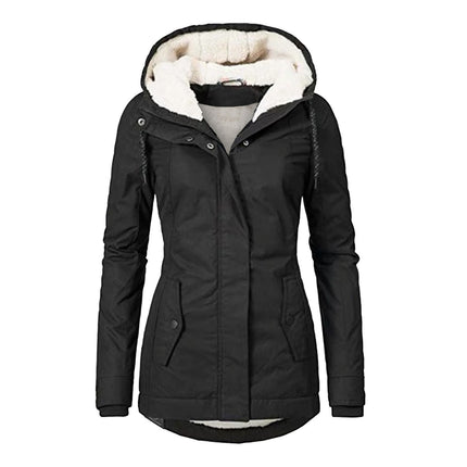 Women's Warm Faux Fur Hooded Jacket Long Sleeve Fleece Lined Winter Parka Coat Jacket