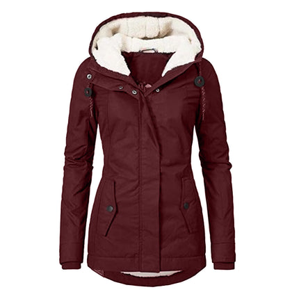 Women's Warm Faux Fur Hooded Jacket Long Sleeve Fleece Lined Winter Parka Coat Jacket