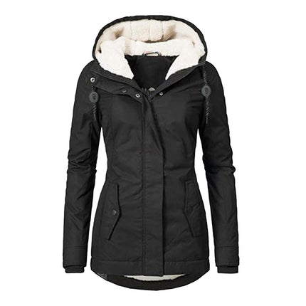 Women's Warm Faux Fur Hooded Jacket Long Sleeve Fleece Lined Winter Parka Coat Jacket