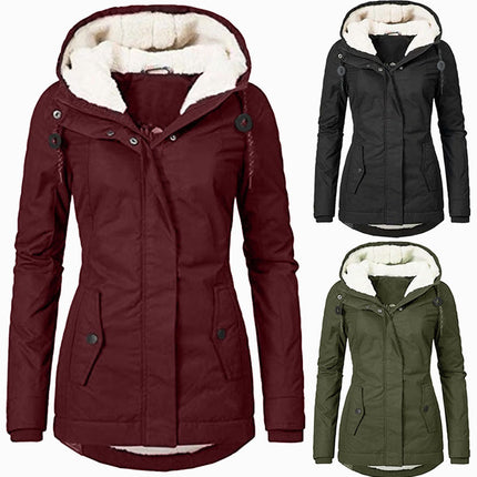 Women's Warm Faux Fur Hooded Jacket Long Sleeve Fleece Lined Winter Parka Coat Jacket