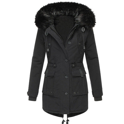 Women's Insulated Faux Fur Hooded Jacket Long Sleeve Fleece Lined Winter Parka Outerwear