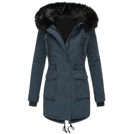 Women's Insulated Faux Fur Hooded Jacket Long Sleeve Fleece Lined Winter Parka Outerwear