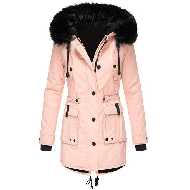 Women's Insulated Faux Fur Hooded Jacket Long Sleeve Fleece Lined Winter Parka Outerwear