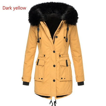 Women's Insulated Faux Fur Hooded Jacket Long Sleeve Fleece Lined Winter Parka Outerwear