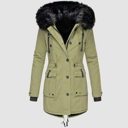 Women's Insulated Faux Fur Hooded Jacket Long Sleeve Fleece Lined Winter Parka Outerwear