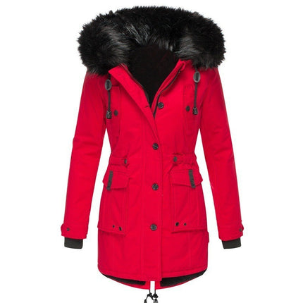 Women's Insulated Faux Fur Hooded Jacket Long Sleeve Fleece Lined Winter Parka Outerwear