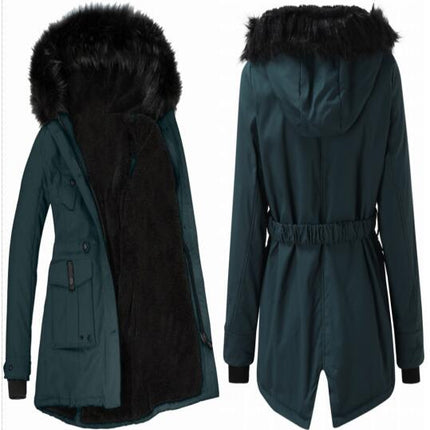 Women's Insulated Faux Fur Hooded Jacket Long Sleeve Fleece Lined Winter Parka Outerwear