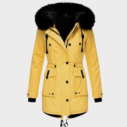 Women's Insulated Faux Fur Hooded Jacket Long Sleeve Fleece Lined Winter Parka Outerwear