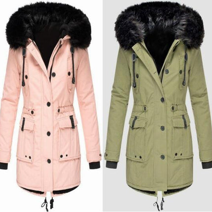 Women's Insulated Faux Fur Hooded Jacket Long Sleeve Fleece Lined Winter Parka Outerwear