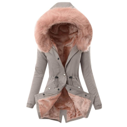 Women's Winter Coat Waterproof Thickened Parker Coat With Fur Collar Hood Warm Snow Jacket