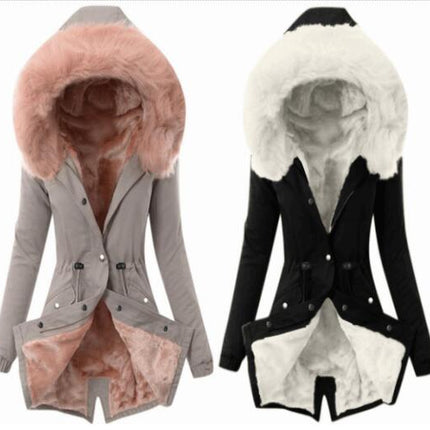 Women's Winter Coat Waterproof Thickened Parker Coat With Fur Collar Hood Warm Snow Jacket