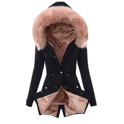 Women's Winter Coat Waterproof Thickened Parker Coat With Fur Collar Hood Warm Snow Jacket