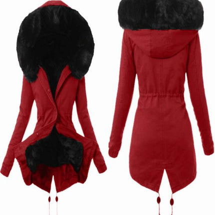 Women's Winter Coat Waterproof Thickened Parker Coat With Fur Collar Hood Warm Snow Jacket