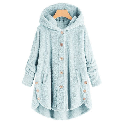 Women's Oversized Faux Fur Jacket, Casual Loose Faux Shearling Hooded Button Winter Coat