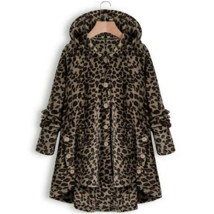 Women's Oversized Faux Fur Jacket, Casual Loose Faux Shearling Hooded Button Winter Coat