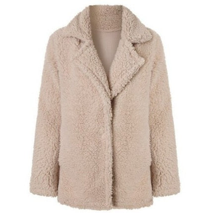 Women's Faux Fur Short Jacket, Winter Fluffy Shearling Lapel Cardigan Jacket