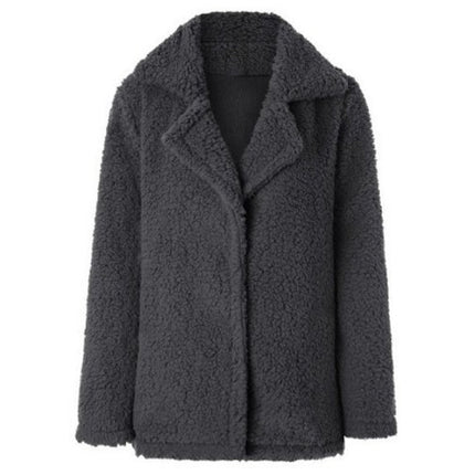 Women's Faux Fur Short Jacket, Winter Fluffy Shearling Lapel Cardigan Jacket