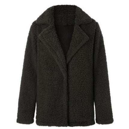 Women's Faux Fur Short Jacket, Winter Fluffy Shearling Lapel Cardigan Jacket