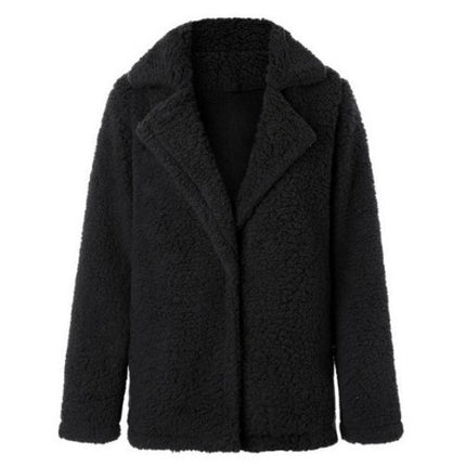 Women's Faux Fur Short Jacket, Winter Fluffy Shearling Lapel Cardigan Jacket