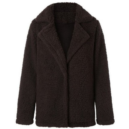 Women's Faux Fur Short Jacket, Winter Fluffy Shearling Lapel Cardigan Jacket