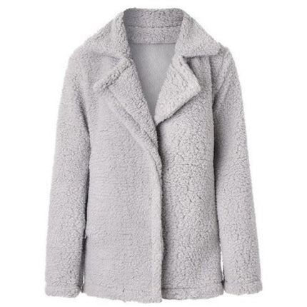 Women's Faux Fur Short Jacket, Winter Fluffy Shearling Lapel Cardigan Jacket