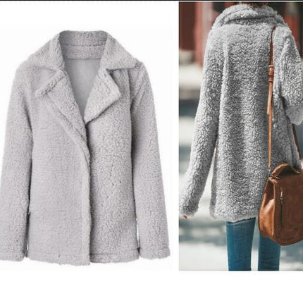 Women's Faux Fur Short Jacket, Winter Fluffy Shearling Lapel Cardigan Jacket