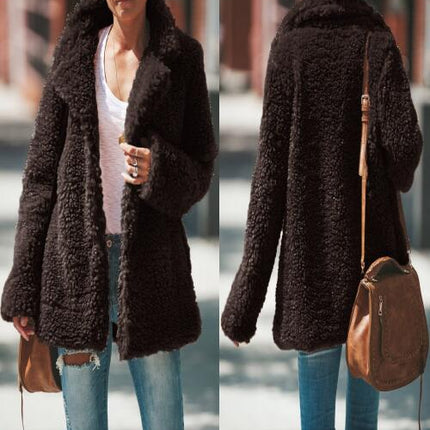 Women's Faux Fur Short Jacket, Winter Fluffy Shearling Lapel Cardigan Jacket