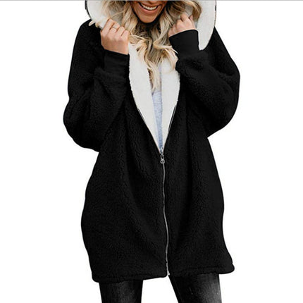 Women's Fleece Hooded Coat Outwear Zipper Sherpa Tops with Pockets Winter Thermal Jacket