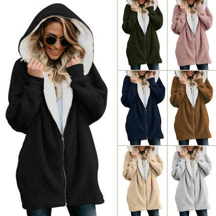 Women's Fleece Hooded Coat Outwear Zipper Sherpa Tops with Pockets Winter Thermal Jacket