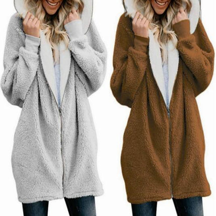 Women's Fleece Hooded Coat Outwear Zipper Sherpa Tops with Pockets Winter Thermal Jacket