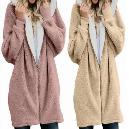 Women's Fleece Hooded Coat Outwear Zipper Sherpa Tops with Pockets Winter Thermal Jacket