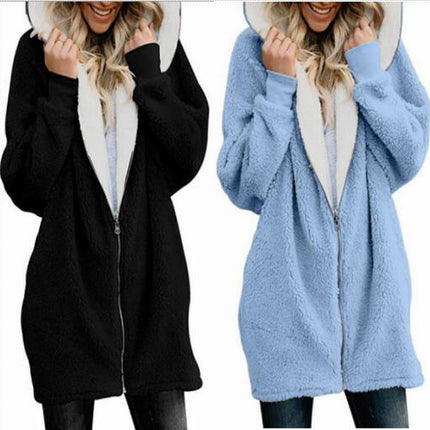 Women's Fleece Hooded Coat Outwear Zipper Sherpa Tops with Pockets Winter Thermal Jacket