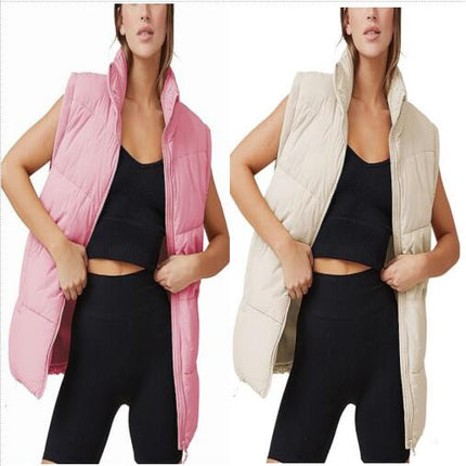 Women's Puffer Vest Sleeveless Zip Up Quilted Coat Stand Collar Gilet Jacket With Pockets