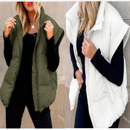 Women's Puffer Vest Sleeveless Zip Up Quilted Coat Stand Collar Gilet Jacket With Pockets