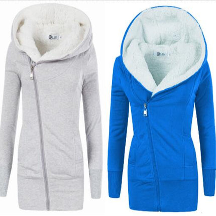 Women's Winter Long Hooded Zipper Sherpa Wool Warm Heavy Sweatshirt Jacket