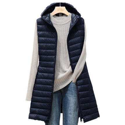 Women's Long Hooded Down Vest Winter Lightweight Down Vest Sleeveless Hooded Down Jacket