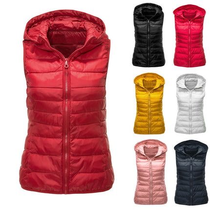 Women's Winter Down Vest Jacket Lightweight Quilted Loose Versatile Hooded Vest