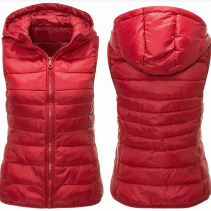 Women's Winter Down Vest Jacket Lightweight Quilted Loose Versatile Hooded Vest