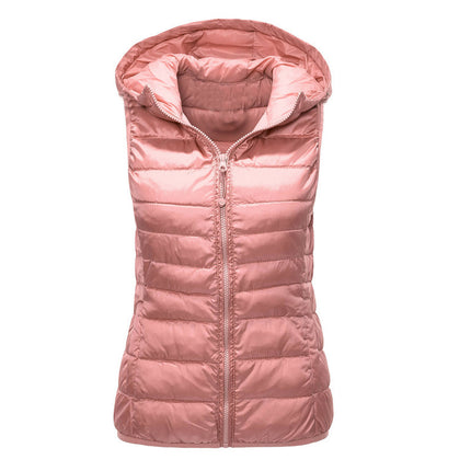 Women's Winter Down Vest Jacket Lightweight Quilted Loose Versatile Hooded Vest