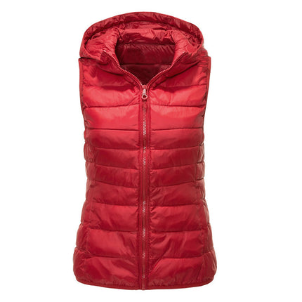 Women's Winter Down Vest Jacket Lightweight Quilted Loose Versatile Hooded Vest